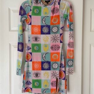 NWT Psychedelic Colorful Long Sleeve Patchwork Bodycon Dress.